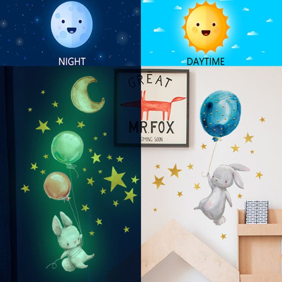 Kids Bedroom Mini Me Ltd | Glow In The Dark Wall Sticker - Bunny & Balloon