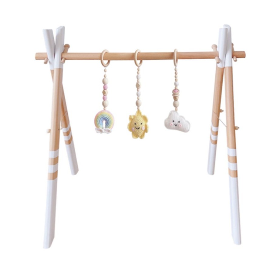 Baby Mini Me Ltd | Wooden Baby Gym With 3 Crochet Toys -White