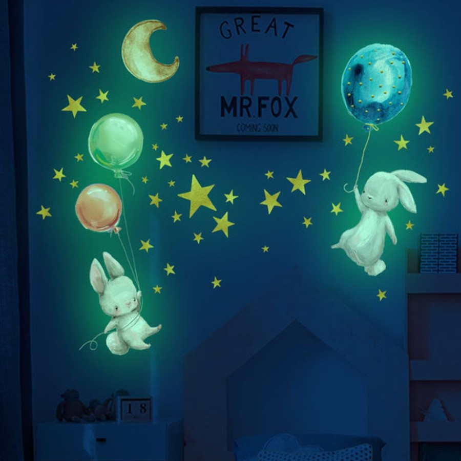 Kids Bedroom Mini Me Ltd | Glow In The Dark Wall Sticker - Bunny & Balloon