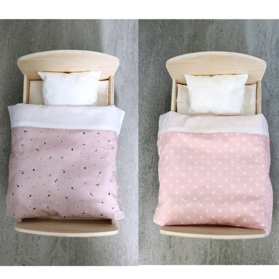 Toy Mini Me Ltd | Wooden Doll Bed + Bedding Set (Hawthorn Flower Or Stars)