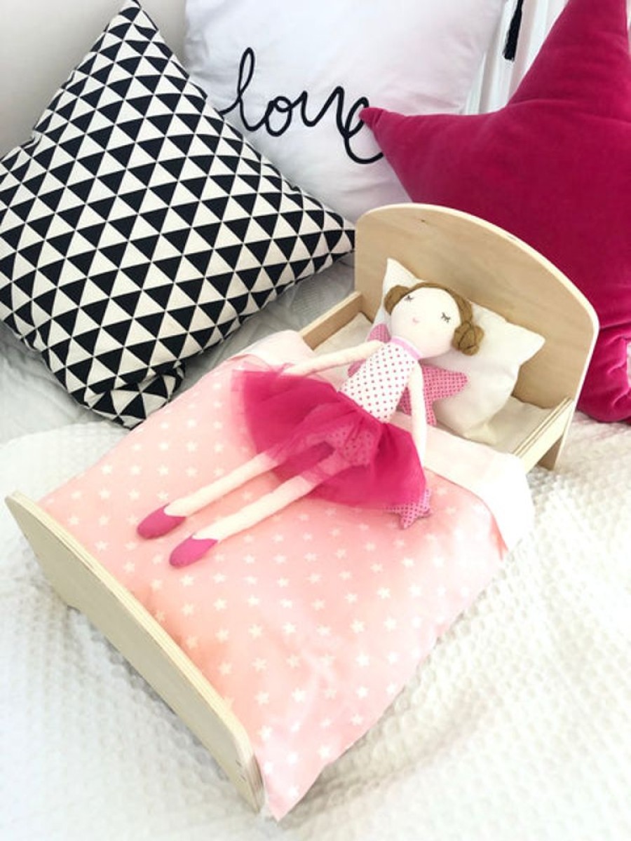 Toy Mini Me Ltd | Wooden Doll Bed + Bedding Set (Hawthorn Flower Or Stars)