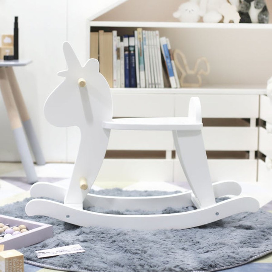 Ride On Mini Me Ltd | White Wooden Rocking Unicorn