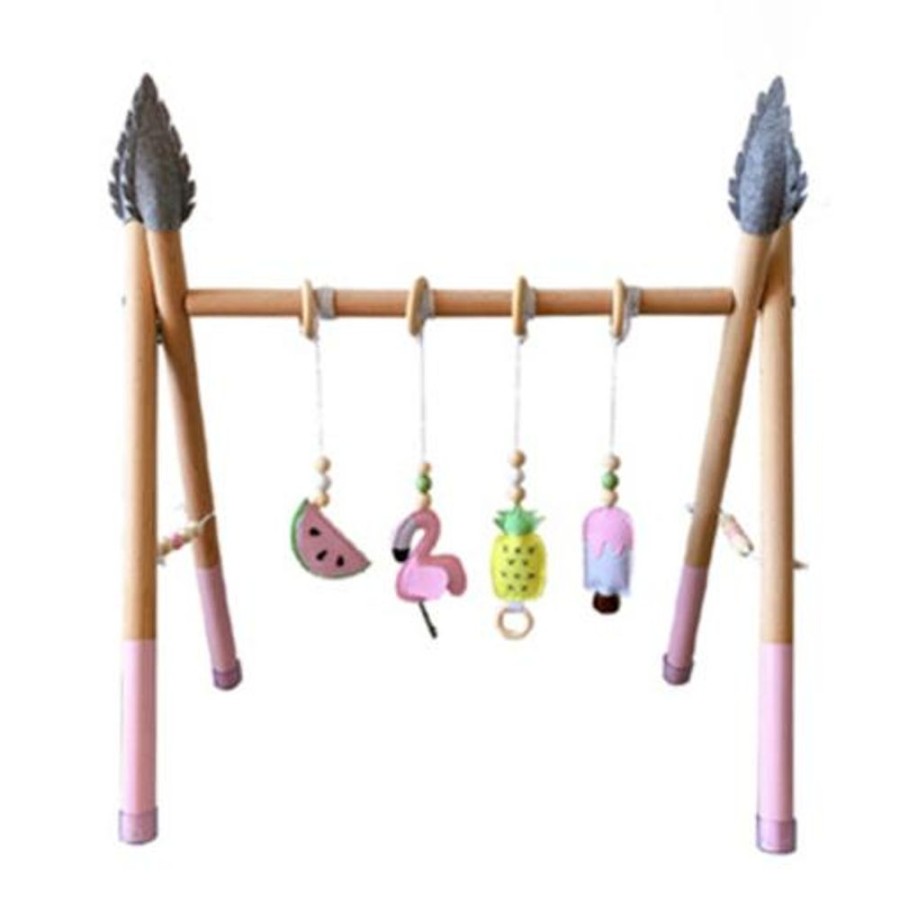 Baby Mini Me Ltd | Blush Wooden Baby Gym With 4 Felt Toys