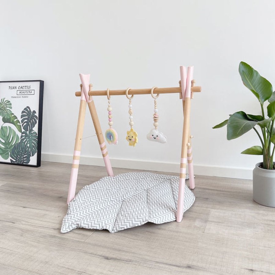 Baby Mini Me Ltd | Wooden Baby Gym With 3 Crochet Toys -Pink