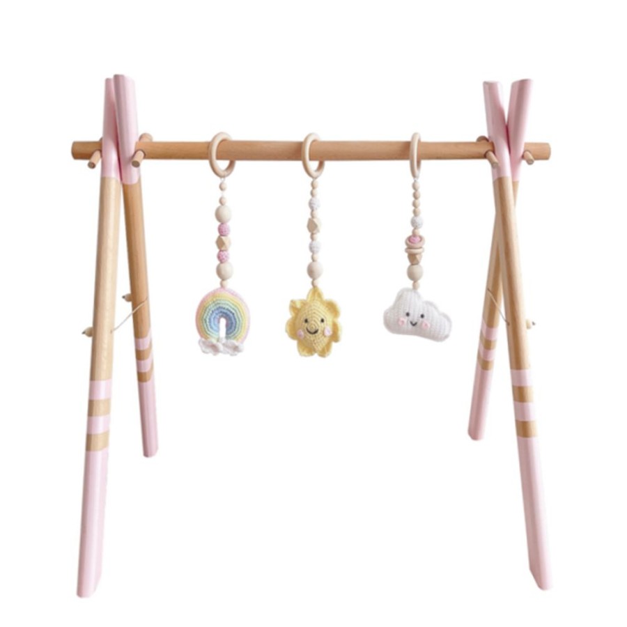 Baby Mini Me Ltd | Wooden Baby Gym With 3 Crochet Toys -Pink