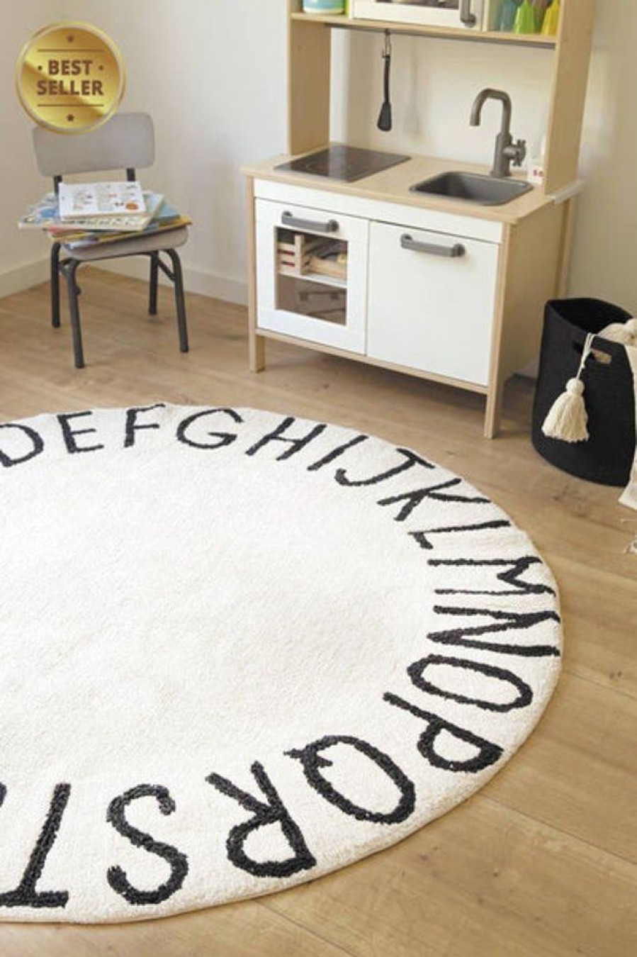 Kids Bedroom Mini Me Ltd | White Round Alphabet Rug